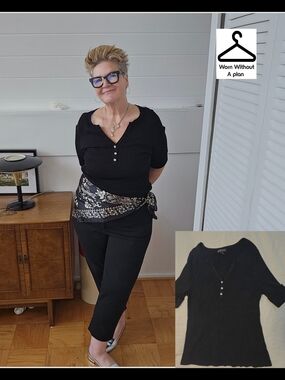 INC International Concepts Black Ribbed Knit Top Size 2X